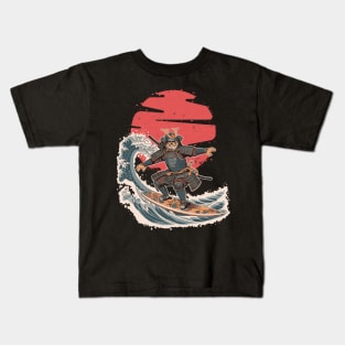 Samurai Cat Surfing Kids T-Shirt